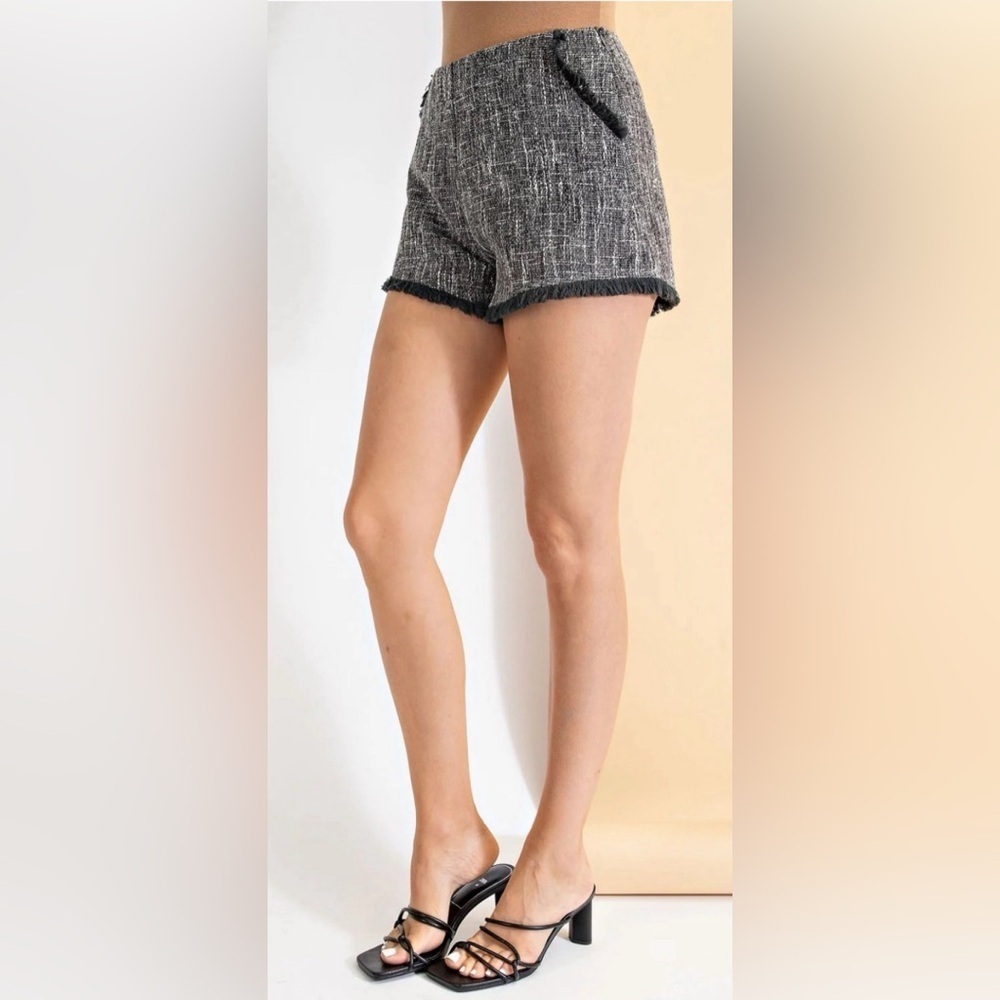 The Pants Store black, gray, white tweed shorts with fringe size M Medium